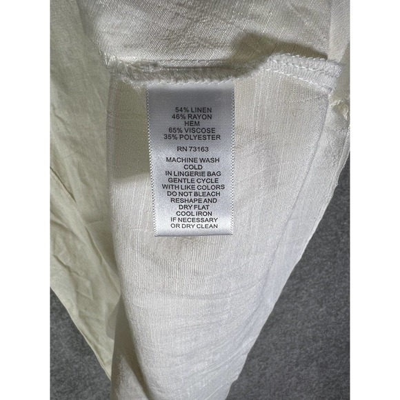 Melissa Paige Linen Blend Asymmetrical Oversize Short Sleeve Top Medium Cream - Picture 4 of 15